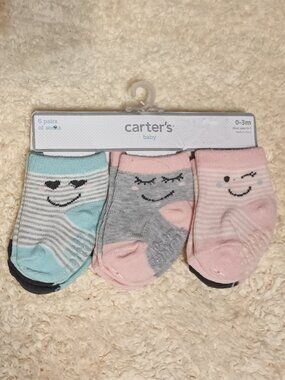 NWT~ Carter's Baby Girl 6-Pack Ankle Socks (Size: 0-3 months/Fits Shoe Size 0-1)